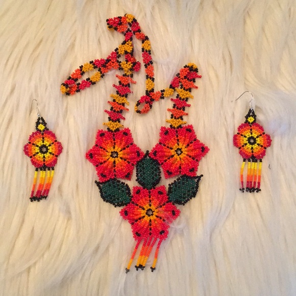 Jewelry - Handmade Mexican Indigenous Necklace & Earrings